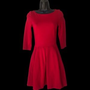 Soft Ponte Midi Red Banaba Republic Dress with pleates and 3/4 sleeves, size 00P